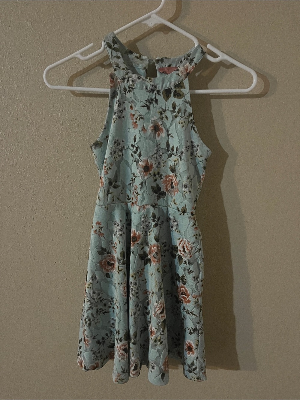 Girls' Mint Floral Halter Dress - Casual Fit & Flare
